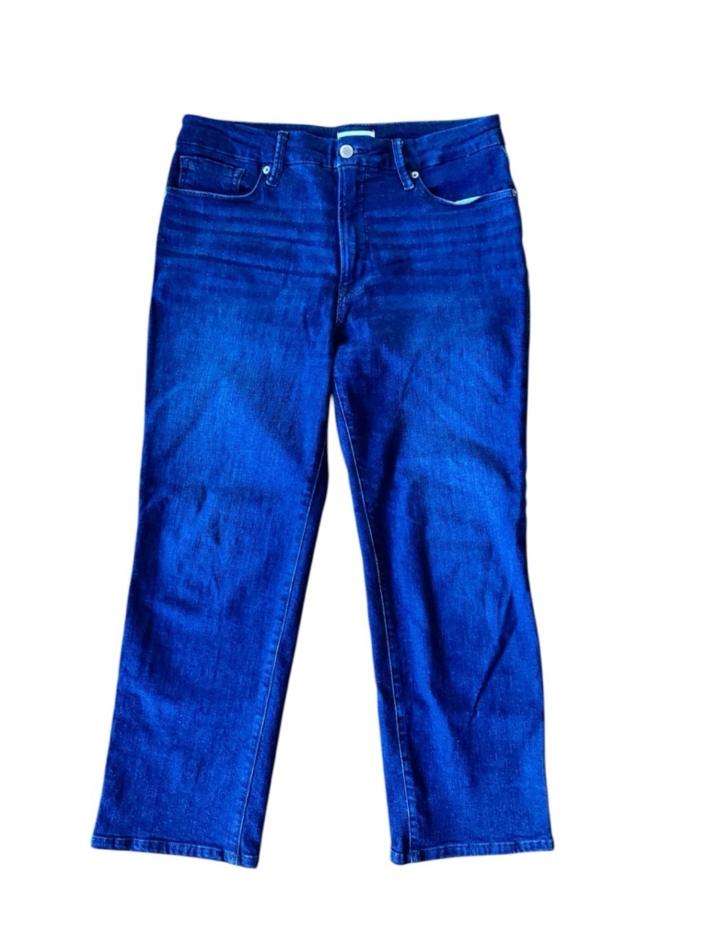 Good American Good Petite Straight Blue224 Denim Stretch Jeans Blue